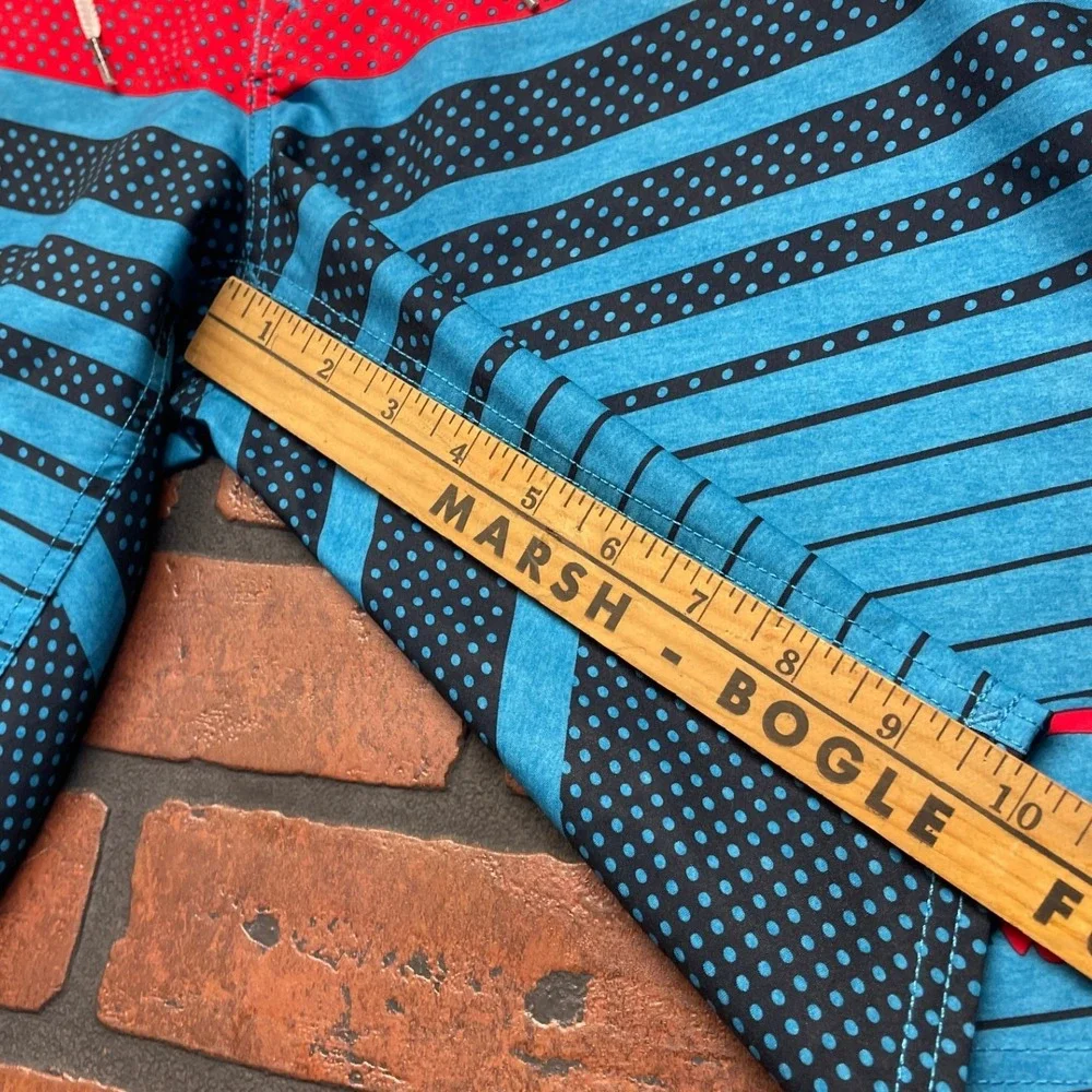 Fox Head Men's M-L Blue Black Stripe Board Shorts Swim Athletic Gym MX
